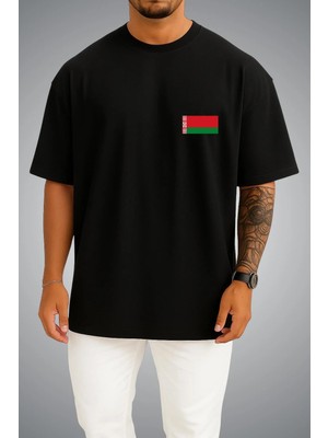 Bahriyeli Collection Oversize Belarus Bayrağı Cep Baskılı Unisex T-Shirt
