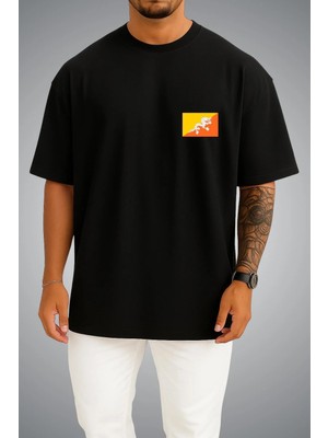 Bahriyeli Collection Oversize Bhutan Bayrağı Cep Baskılı Unisex T-Shirt