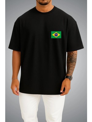Bahriyeli Collection Oversize Brezilya Bayrağı Cep Baskılı Unisex T-Shirt