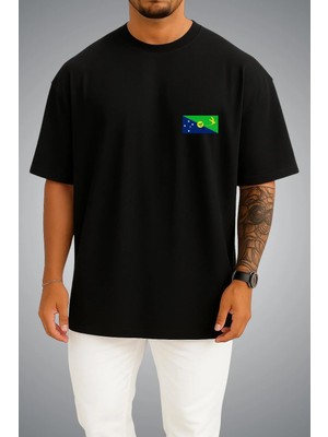 Bahriyeli Collection Oversize Christmas Adası Bayrağı Cep Baskılı Unisex T-Shirt