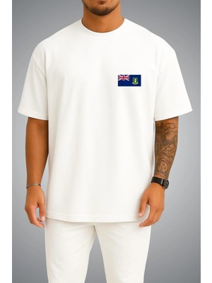 Bahriyeli Collection Oversize Britanya Virjin Adaları Bayrağı Cep Baskılı Unisex T-Shirt