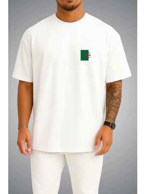 Bahriyeli Collection Oversize Cezayir Bayrağı Cep Baskılı Unisex T-Shirt