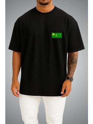 Bahriyeli Collection Oversize Cocos Adaları Bayrağı Cep Baskılı Unisex T-Shirt