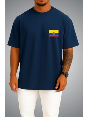 Bahriyeli Collection Oversize Ekvador Bayrağı Cep Baskılı Unisex T-Shirt