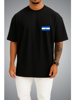 Bahriyeli Collection Oversize El Salvador Bayrağı Cep Baskılı Unisex T-Shirt