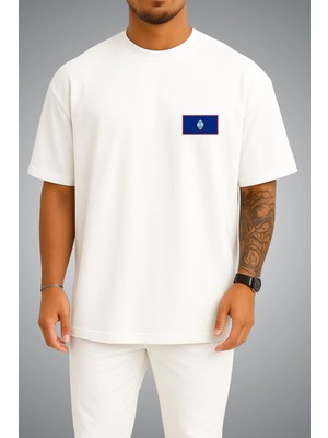 Bahriyeli Collection Oversize Guam Bayrağı Cep Baskılı Unisex T-Shirt
