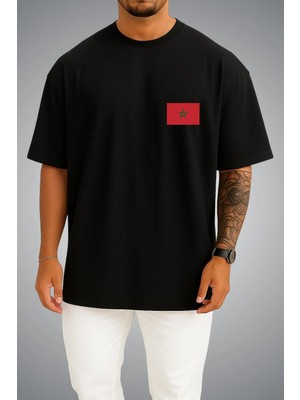 Bahriyeli Collection Oversize Fas Bayrağı Cep Baskılı Unisex T-Shirt