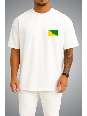 Bahriyeli Collection Oversize Fransız Guyanası Bayrağı Cep Baskılı Unisex T-Shirt