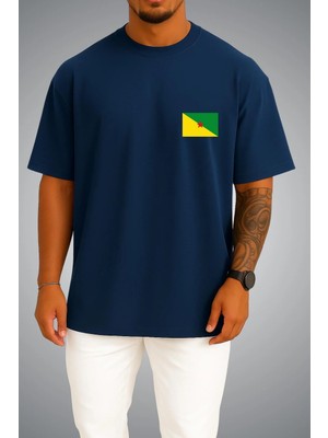 Bahriyeli Collection Oversize Fransız Guyanası Bayrağı Cep Baskılı Unisex T-Shirt