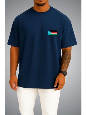 Bahriyeli Collection Oversize Güney Sudan Bayrağı Cep Baskılı Unisex T-Shirt