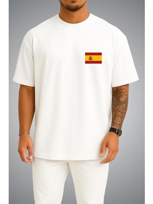 Bahriyeli Collection Oversize Ispanya Bayrağı Cep Baskılı Unisex T-Shirt
