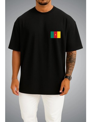 Bahriyeli Collection Oversize Kamerun Bayrağı Cep Baskılı Unisex T-Shirt