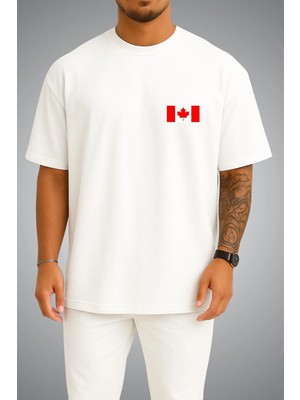 Bahriyeli Collection Oversize Kanada Bayrağı Cep Baskılı Unisex T-Shirt