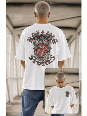 Fuddy Moda Unisex The Rolling Stones Tattoo You 1987 Sırt Baskılı Tişört, Oversize Rock Band Temalı Tshirt