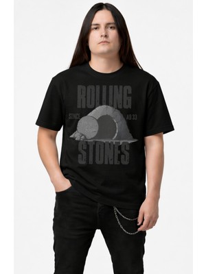 Fuddy Moda Unisex Roliing Stones Since Ad 33 Baskılı Bisiklet Yaka Tişört, Oversize Rock Band Temalı Tshirt