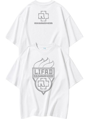 Fuddy Moda Unisex Rammstein Lifad Ense Bisiklet Yaka Baskılı Tişört, Oversize Rock Band Temalı Tshirt