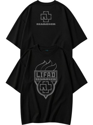 Fuddy Moda Unisex Rammstein Lifad Ense Bisiklet Yaka Baskılı Tişört, Oversize Rock Band Temalı Tshirt