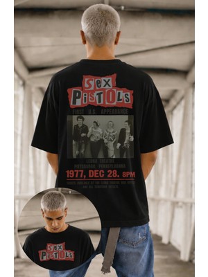 Fuddy Moda Unisex Sex Pistols 1977 Dec. 28 Sırt Baskılı Tişört, Oversize Rock Band Temalı Tshirt