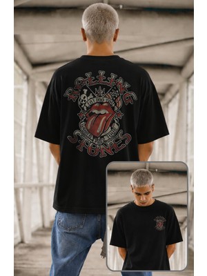 Fuddy Moda Unisex The Rolling Stones Tattoo You 1987 Sırt Baskılı Tişört, Oversize Rock Band Temalı Tshirt