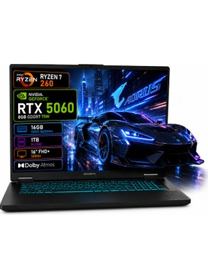 Gigabyte Gaming A16 Laptop Ryzen7 260 16.0 FHD+165Hz RTX5060 Gddr7 8g- Ddr5 16GB*1 Gen4 1tb Dolby Atmos