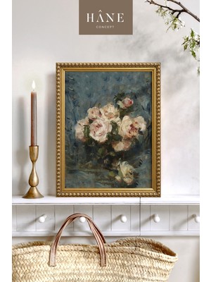 Empressco Vintage Pembe Gül Baskılı Çerçeveli Sanatsal Duvar Dekoru
