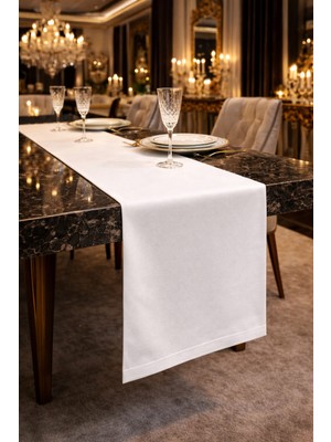 Empressco Beyaz Keten Masa Runner, Leke ve Sıvı Tutmaz, Dayanıklı, Kolay Temizlenir 40X150 cm