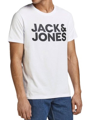 Jack & Jones Erkek Beyaz Spor T-Shirt XXL Bisiklet Yaka %100 Pamuklu Günlük Kullanım İçin