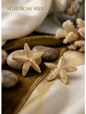 Stainless Steel Gold Renk Deniz Yıldızı Model Küpe