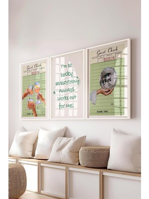 Empressco Yeşil Modern Tablo Seti, 3 Adet Beyaz Çerçeve ve Poster, Duvar Dekoru