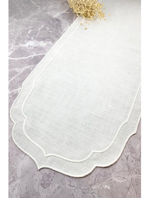 Empressco Beyaz Çift Sargı Nakışlı Keten Efektli 40X140 cm Runner
