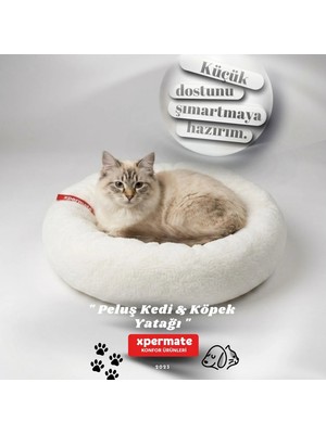 Xpermate Peluş Yumuşak Kedi Yatağı Köpek Yatağı Minder Tüysüz Beyaz