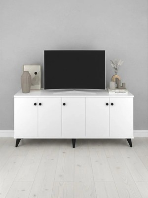 Dienni Simple Tv Ünitesi 3 Raflı 5 Kapaklı 150X44X64 Beyaz