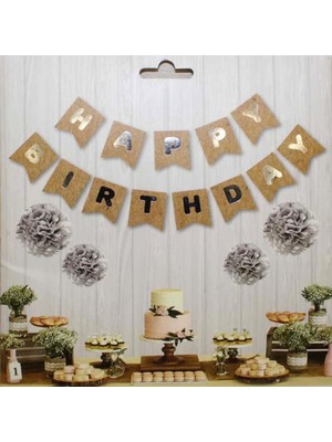 Patladı Gitti Kraft Zemin Happy Birthday Gümüş Banner