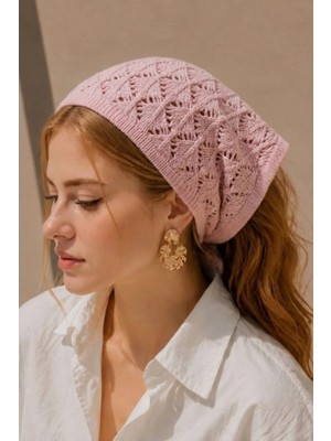 Irmak Kerekli Kadın Pamuklu Yumuşak Dokulu Delikli Triko Bandana 7011 Pembe