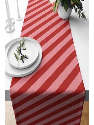 Empressco Şeker Pembe Çizgili Süet Dokuma Runner 140X40 Cm, Şık ve Modern Dekorasyon