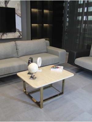 Decoramis Palermo Orta Sehpa Traverten - Gold - Dekoratif Orta Sehpa - Orta Sehpa