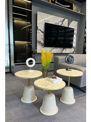 Decoramis Floransa Yuvarlak Zigon Sehpa Pusula Desen-3lu Zıgon Sehpa-Handmade-El Yapımı