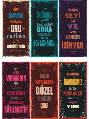 Empressco Eğlenceli Öğretici Mini Retro Ahşap Duvar Poster Seti, 6'lı Paket