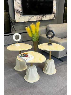 Decoramis Floransa Damla Zigon Sehpa Gold Desen-3lu Zıgon Sehpa-Handmade-El Yapımı
