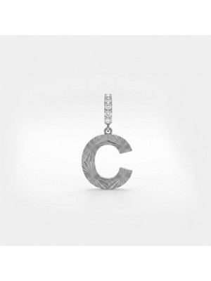 Silveranka 925 Ayar Gümüş C Harfi Kalemli Işıltılı Harf Charm