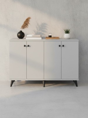 Dienni Simple Konsol 4 Raflı 4 Kapaklı 120X44X80 Beyaz