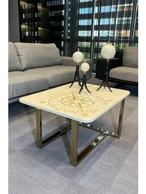 Decoramis Floransa Orta Sehpa Pusula Desen-Krem-Gold-Orta Sehpa-Handmade-El Yapımı