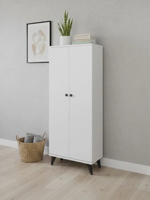 Dienni Simple Çok Amaçlı Dolap 4 Raflı 2 Kapaklı 60X30X144 Beyaz