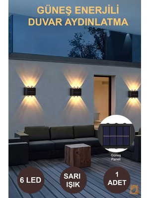 Empressco Güneş Enerjili Dekoratif Aplik Işık, Su Geçirmez, 6 LED Sarı Günışığı