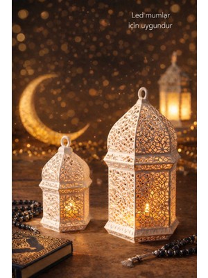 Empressco Islami Motifli Ramazan Feneri, Mumluk ve Masa Süsü, 15-12 Cm, LED Mum Uyumlu