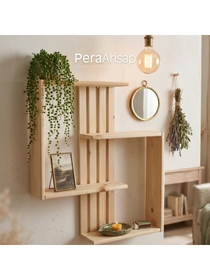 Pera Wooden Fence Cross Kutu Raf Ahşap Duvar Rafı 50X60 cm