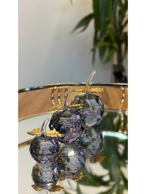 Empressco Şık Kristal Cam Üçlü Elma Seti, Füme ve Gold Detaylar