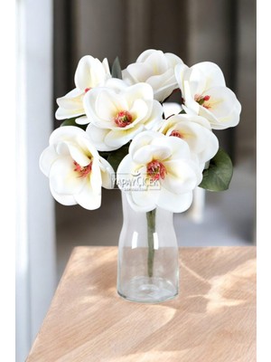 Empressco Premium 7 Dallı Beyaz 40 cm Yapay Manolya Çiçek Seti