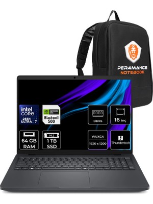 Dell Pro Max 16 Core Ultra 7 255H Rtx Pro 500 Blackwell 6gb 64GB Ram 1tb SSD 16" Fhd+ Freedos MC16250P339 Iş Istasyonu + Per4 Çanta