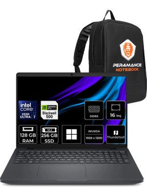 Dell Pro Max 16 Core Ultra 7 255H Rtx Pro 500 Blackwell 6gb 128GB Ram 256GB SSD 16" Fhd+ WIN11 Pro MC16250P475 Iş Istasyonu + Per4 Çanta